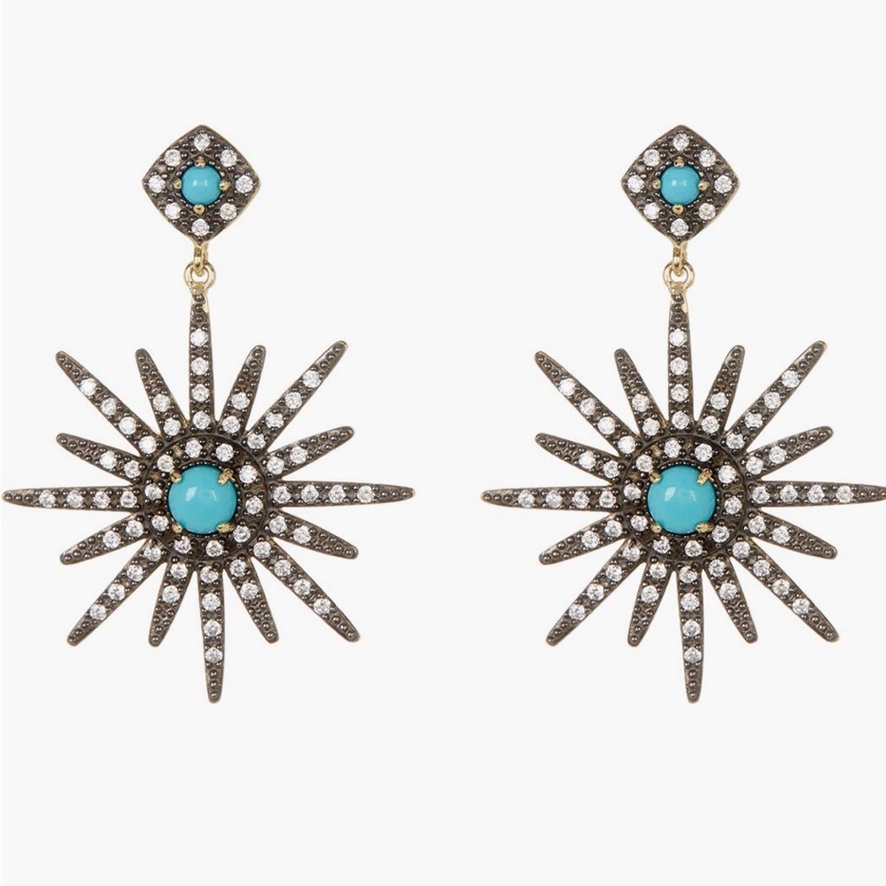 14K Yellow Gold Plated Turquoise & Swarovski Crystal Accented Starburst Earrings